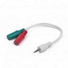 кабели Кабель аудио сигнала Gembird, джек3.5 4pin->джек3.5 стерео + 3.5 микрофон моно, длина 20см, белый (CCA-417(W)) 