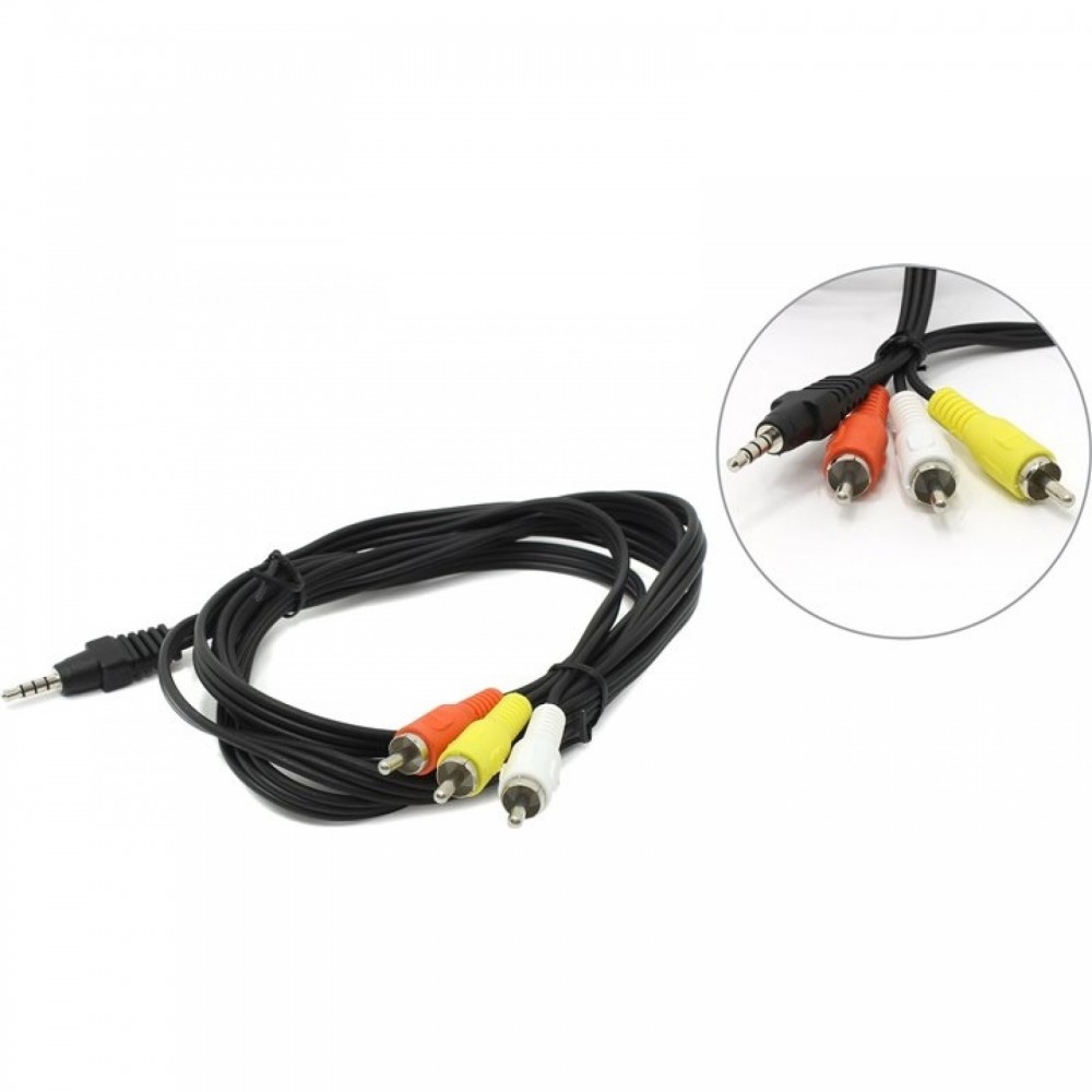 кабели Кабель аудио/видео Cablexpert, джек3.5 4pin папа->3х RCA папа, 2м, черный (CCA-4P2R-2M)