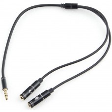 кабели Кабель аудио Cablexpert CCAB-02-35MYHM-0.2MB. 3.5 джек 4pin(M)/2х 3.5 джек(F) наушники и микрофон, черный, 0.2м, блистер