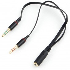 кабели Кабель аудио Cablexpert CCAB-02-35F2M-0.2MB. 3.5 джек 4pin(F)/2х 3.5 джек(M) наушники и микрофон, черный, 0.2м, блистер