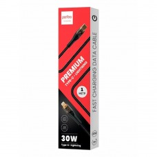 кабели PERFEO Кабель USB C вилка - Lightning вилка, 30W, нейлон, черный, длина 1 м., PREMIUM (C1002)