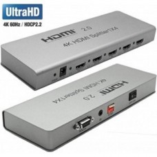 переходник ORIENT HDMI 4K Splitter HSP0104H-2.0, 1->4, HDMI 2.0/3D, UHDTV 4K/ 60Hz (3840x2160)/HDTV1080p, HDCP2.2, EDID управление, RS232 порт, IR вход, внешний БП 5В/1.5А, метал.корпус