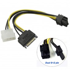 кабели ORIENT C578, Переходник питания для PCI-Ex видеокарт Molex 4pin (M) + SATA 15pin (M) -> 8pin (6pin+2pin)