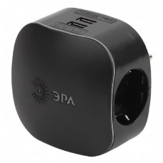 ЭРА Удлинители бытовые, Сетевые фильтры ЭРА Б0046364 Разветвитель электрический SP-3e-USB-BLACK на 3 розетки + 2 USB с заземлением со шторками 16А черный