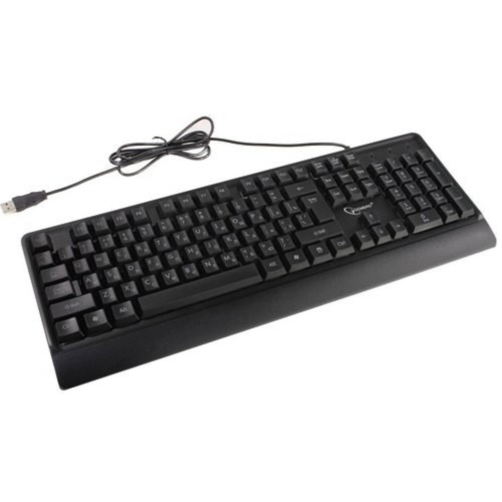 Клавиатура Клавиатура Gembird KB-220L {с подстветкой, USB, черный, 104 клавиши, подсветка Rainbow, кабель 1.5м, водоотталкивающая поверхность}