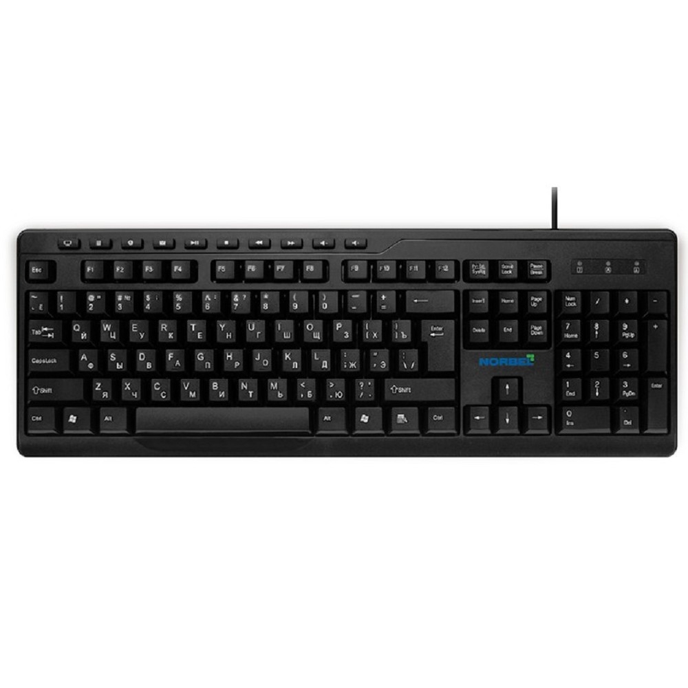 Клавиатуры NORBEL NKB 001, Клавиатура проводная полноразмерная, USB, 104 клавиши + 10 мультимедиа клавиш, ABS-пластик, длина кабеля 1,8 м, цвет чёрный