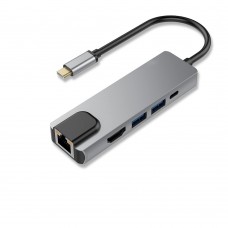 Контроллер Bion Мульти переходник USB Type-C - USB Type-C/2*USB-A 3.0/HDMI/RJ-45 1000мб/с, 60W, алюминиевый корпус, длинна кабеля 10 см BXP-A-USBC-MULTI-03
