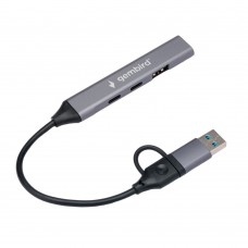 Контроллер Разветвитель USB 3.0/2.0 Gembird, 4 порта: 2xType-C, 1xUSB 3.0, 1xUSB 2.0, кабель Type-C+USB (UHB-C444)