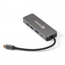 USB-концентраторы Exegate EX293982RUS Док-станция ExeGate DUB-21C/PD/HL (кабель-адаптер USB Type-C --> 2xUSB3.0 + PD 100W + HDMI 4K@60Hz + Lan RJ45 10/100/1000Mb, Plug&Play, серая)