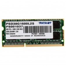 Модуль памяти Patriot DDR3 SODIMM 8GB PSD38G1600L2S (PC3-12800, 1600MHz, 1.35V)