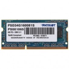 Модуль памяти Patriot DDR3 SODIMM 4GB PSD34G160081S (PC3-12800, 1600MHz, 1.5V)