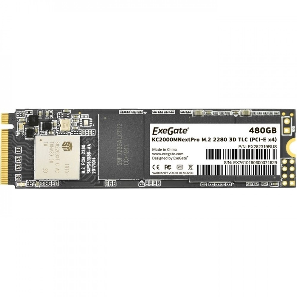 носитель информации ExeGate SSD M.2 480GB ExeGate NextPro KC2000TP480 (PCIe Gen3x4, NVMe, 22x80mm, 3D TLC) EX282319RUS