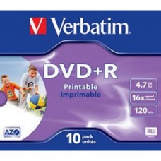 Диск 43508 Диски DVD+R Verbatim 16-x, 4.7 Gb, Printable (Jewel Case, 10шт.) 