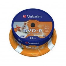 Диск Verbatim  Диск DVD-R  4,7Gb 16x Cake Box Printable (25шт) (43538)