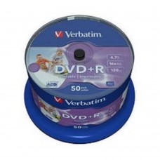 Диск Verbatim  Диски DVD+R  4.7Gb 16-х, Wide Photo InkJet Printable,  50 шт, Cake Box (43512 )