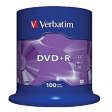 Диск Verbatim  Диски DVD+R  4.7Gb 16-х, 100шт, Cake Box (43551)