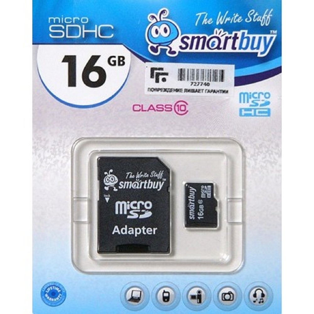 Карта памяти  Micro SecureDigital 16Gb Smart buy SB16GBSDCL10-01 {Micro SDHC Class 10, SD adapter}