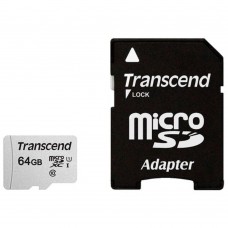 Карта памяти  Micro SecureDigital 64Gb Transcend Class 10 TS64GUSD300S-A {MicroSDXC Class 10 UHS-I, SD adapter}