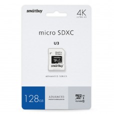 Карта памяти  Micro SecureDigital 128GB Smartbuy U3 V30 A1 Advanced R/W up to 90/55 с адапт (SB128GBSDU1A-AD)