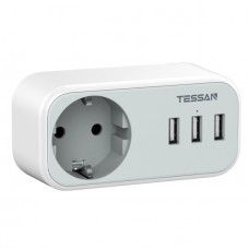Тессан сетевые фильтры TESSAN TS-329 Grey Сетевой фильтр с 1 розеткой 220В и 3 USB портами {80001845}
