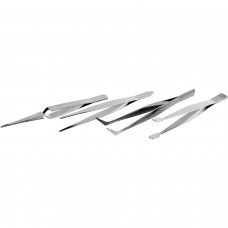 Шарнирно-губцевый инструмент ЗУБР Набор: Пинцеты, нержавеющая сталь, прямой, заостренные губки, изогнутый, самозажимной прямой, плоские и широкие губки, 120мм 22215-H4