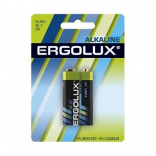 Батарейки  Ergolux  6LR61 Alkaline BL-1 (6LR61 BL-1, батарейка,9В)  (1 шт. в уп-ке) 