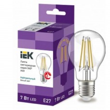 светодиодные лампы  Iek LLF-A60-7-230-40-E27-CL Лампа LED A60 шар прозр. 7Вт 230В 4000К E27 серия 360°    