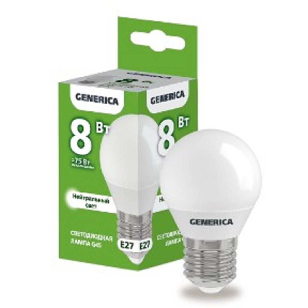 светодиодные лампы  IEK LL-G45-08-230-40-E27-G Лампа LED G45 шар 8Вт 230В 4000К E27 GENERICA